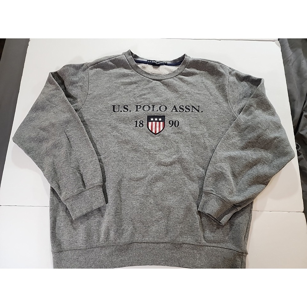 US Polo‎ Assn Sweater Mens XL Pullover Gray Retro American Flag Logo USA